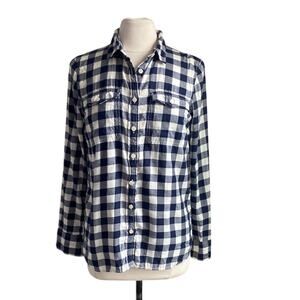 J. CREW Gingham Button Shirt Womens Sz Small Navy Gingham Cabincore